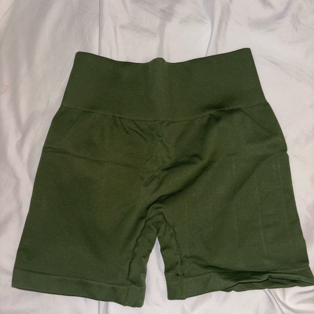 Olive Green Stretchy Bike Shorts with Wide Waistband